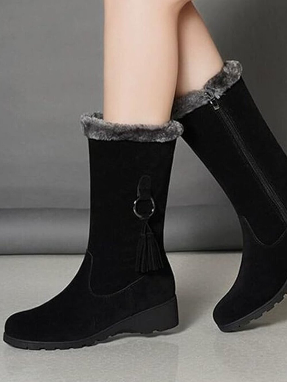 Winter Warm Faux Fur-Lined Mid-Calf Snow Boots